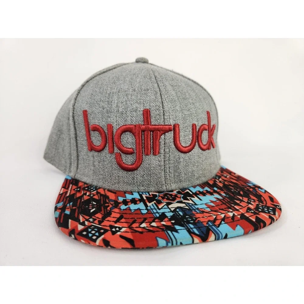 Big Truck Trucker Hat Mesh Snapback Gray Aztec Bill Design Lake Tahoe Red Orange